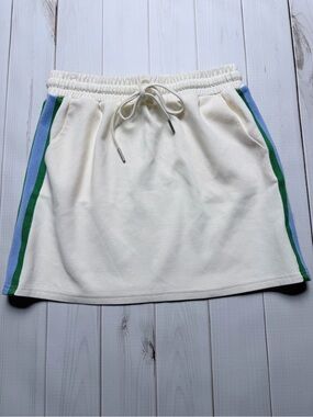 entro Cream Mini Skirt with Blue and Green Side Stripes